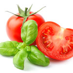 Tomatoes and basil leaves